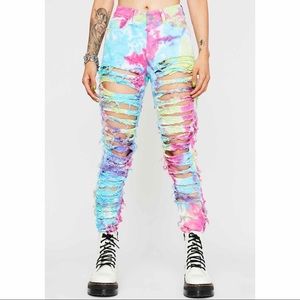 🆕 Tie Dye Rainbow Slashed Mom Jeans
